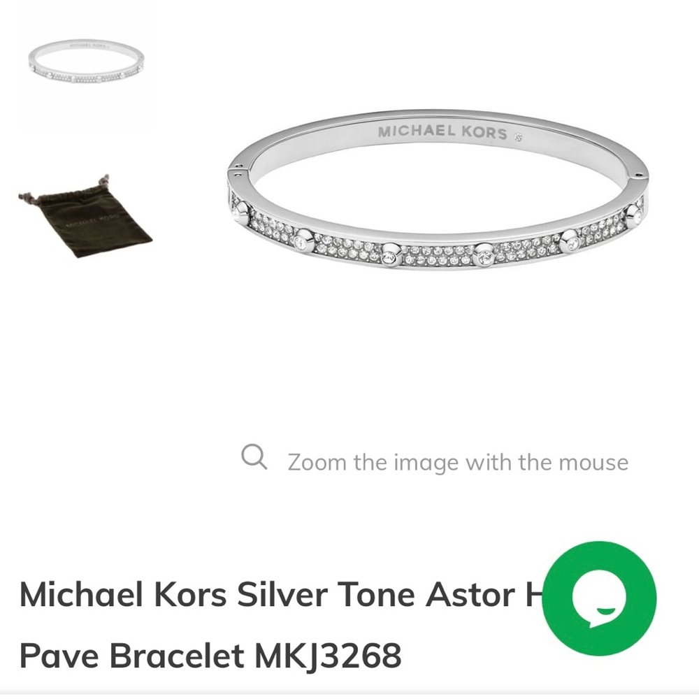 Michael Kors, silver tone, Aster hinge, pave bangle bracelet MkJ32268